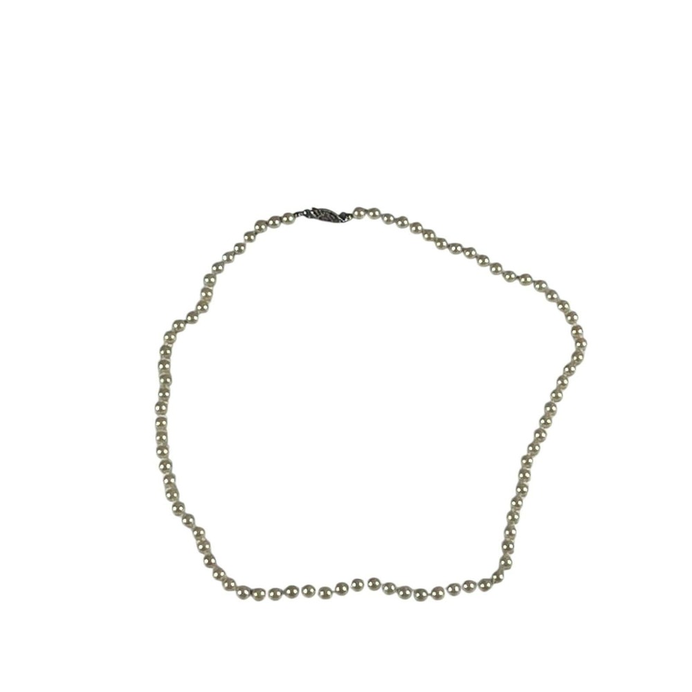 Hand-Knotted Pearl Strand with 14K Gold Filigree Clasp Vintage